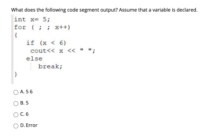 Which of the following code segments produces the output 987654321